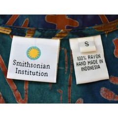 Vintage Rayon Batik Kaftan, Smithsonian Institution, Blue Indonesian Print, M-L