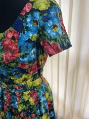 NWOT Vintage 50s Multi Floral Cotton FULL Dress JEUNESSE Pockets BELT M L SPRING