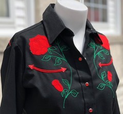 Panhandle Slim Vintage Western Trends Black Rose Rockabilly Cowgirl Shirt Size 6