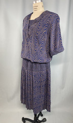 Vintage Dress SIZE LARGE blue tan classic 70s 80s 30s 20s flapper PERCEPTIONS