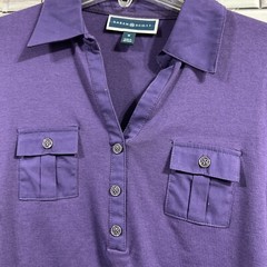 NOS VTG Karen Scott womens M polo tunic purple Cassis pockets Roll Tab Sleev Y2K
