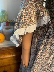 VTG Womens Prairie Colonial Patriotic Handmade long beige calico Dress &Slip M