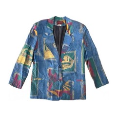 Patina International Vintage Retro Multicolor Blazer Blue Green Yellow Red L