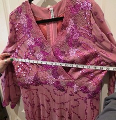 VTG Mode O Day Singapore Beaded Sequin Maxi Dress Flapper Gatsby Pink Measure L