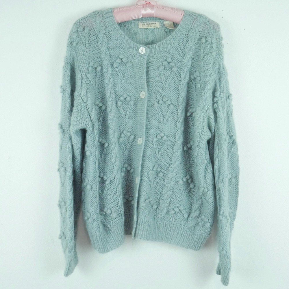 Vintage M Cardigan Mohair Blend Bobble Cottagecore 90s Pastel Blue Oversized