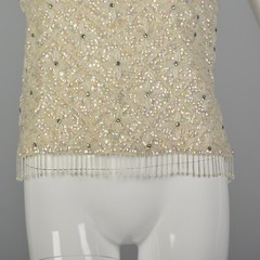 Medium 1960s Iridescent Sequin Blouse Vintage Sleeveless VTG 60s Wedding Top