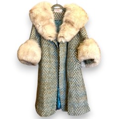 MCM 60s Couture Quality Imported Wool & Fox Fur Trim Swing Coat Hollywood Glam