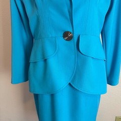 80s Power Suit vibrant turquoise vintage skirt suit vtg Sz 14 (Med) NWT