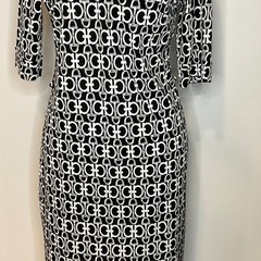 Vintage hot papaya women’s black white geometric print dress minimalist medium L