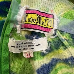 Vintage 70s Psychedelic Paisley Mock Neck Sweater Green Blue Mod 34