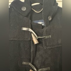 VTG Burberry London Wool Mini Duffle Coat Black Toggle Hooded Size 8XM Excellent