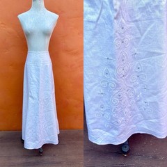 Vintage Edwardian Style Maxi Skirt Linen Embroidered Cottagecore Dark Academia