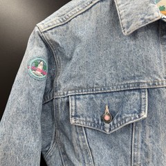 Vintage LA Gear Original Denim Jean Jacket Size Small Patches Gems Cropped