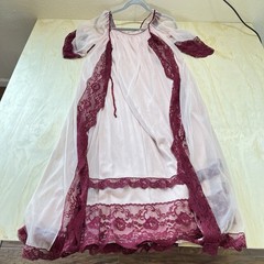 VTG 60’s Janelle Of California Pink Sheer Baby Doll Night Gown W/matching Robe