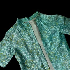 Vintage Open Front Jacket Short Sleeves Teal Green Paisley Handmade 50s Floral