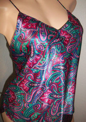 Vtg Pink Paisley JO Intimates Satin Camisole Panty S