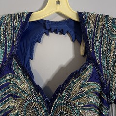 ❤️Vintage Alyce Designs Sequin Silk Beaded Formal Dress Gown Blue Size 8 Altered