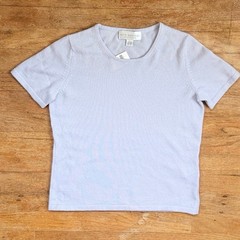 Vintage Periwinkle Cashmere Short Sleeve Sweater Size XS 90s Knit Top Classic