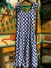 1970’s Checkerboard Print Blue and White Dress