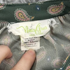 Nancy Greer Dress Womens M Green Paisley VTG 70s Peasant Boho Prairie Hippie