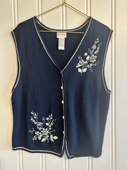 Vintage 90s Koret Womens Navy Blue Floral Embroidered Sweater Vest-small-Cottage