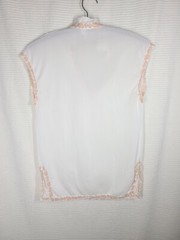 Vtg 60s Nylon Lingerie Top Gold Trim Thin Loop Bow High Collar Pinup S M B36 MCM