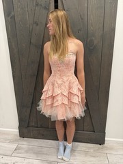 Adorable Vintage Peach Masquerade Beaded And Tooled Prom Dress.