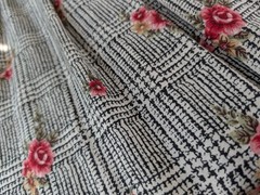 *Vintage* Jantzen Size 14 Midi Length Skirt Herringbone pattern w/ Roses