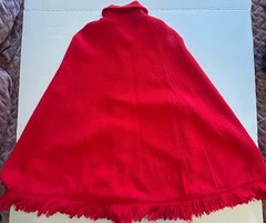 60s MCM Red Granny Cape Poncho Fringe Sweater Cardigan Orlon Acrylic sweeTree