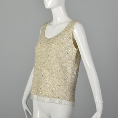 Medium 1960s Iridescent Sequin Blouse Vintage Sleeveless VTG 60s Wedding Top