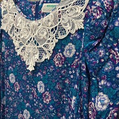 Jane Schaffhausen Belle France Vintage Dress Women 8 Teal Burg Blue Floral Lace