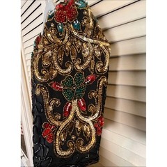 VTG Scala Silk Fully Beaded Sequin Cocktail Dress Floral Black Size Medium