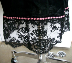 Vintage Vanity Fair Black Nylon Lace Full Slip Pink Ribbon Bow Sz Small Bust 36