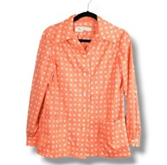 Vintage 60s Nancy Greer MOD Shirt Size 10 Orange White Polka-dot Long Sleeve