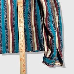 Bethany Striped Blouse Women 3/4 Teal Burgundy Vintage Secretary Pussy Bow