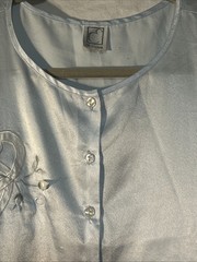 Eve Stillman Blue Satin Vintage 70s Night Shirt With Rosette Size M