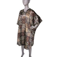 Vintage Boho Satin Cheetah Leopard Gold Patchwork Muumuu Caftan House Dress OSFM
