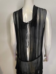 Antique 20s 30s Sheer Black Silk Dress Vest Layering Overlay Art Deco