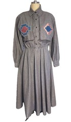 80’s Western Collection BOHO Long Denim Grey Dress Suede Embroidery, Size S-M