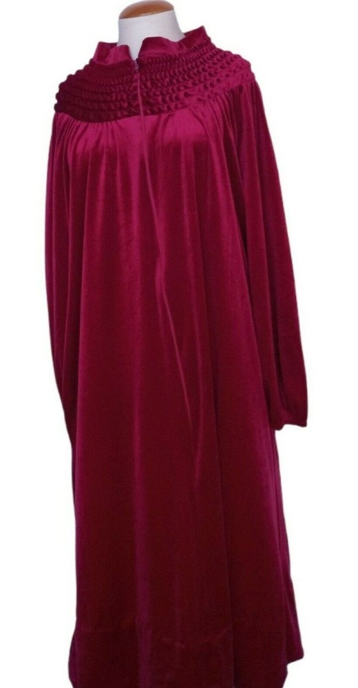 Vintage Caftan Robe House Coat Red Velour 38/40 Made In USA Pocket It’s A Charm