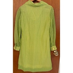 Vintage Country Miss Gingham Shift Dress Green Yellow Plaid Mod 60s 70s Size 12