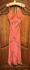 Vintage 90s Scala Coral Salmon Silk Beaded Mermaid Gown-M/L