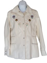 Vintage 70s Western Jacket S Faux Leather Vinyl Embroidered Pearl Snap Lined
