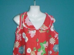 Vtg 70s Trapeze Flower Power Zip Front Day House Dress Red Tropical Floral Sz M