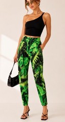 VTG Escada Margaretha Ley Tropical Jungle Print Pant Women Sz 36 Green Botanical