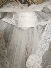 Vtg Wedding Dress Bridal Originals 70s White Long Sleeve w/ Blushing Veil