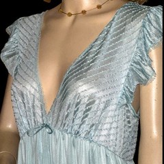 Vintage LORRAINE Long Light Aqua Nylon Nightgown Sz M
