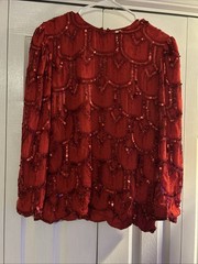 Vintage Niteline Silk Red Blouse Beaded Sequin Medium Christmas Holiday Party
