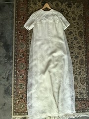 VTG 1960s Ivory Wedding Dress Lace Yoke Sheath Column Bridal Gown Slender M 6-8