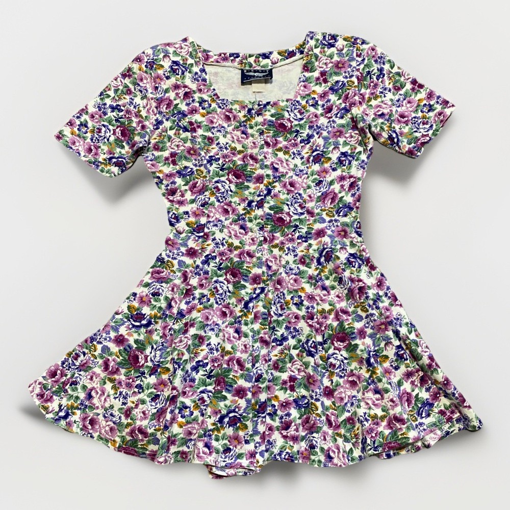 Vtg 80s Spring Floral Button Up Romper M Cotton Best American Clothing *Read*